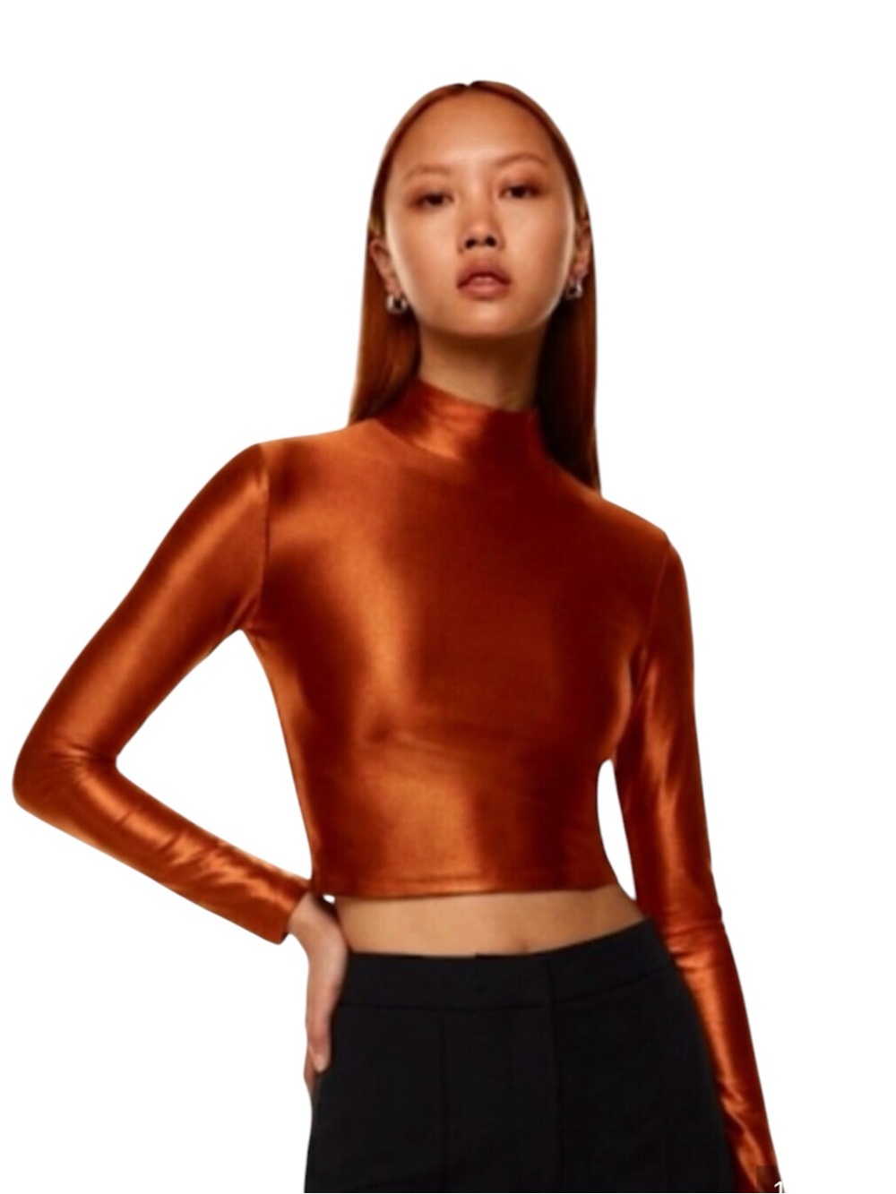 NWT Aritzia Babaton Satinette Mock Neck Long Sleeve in Corsa Red Size Medium